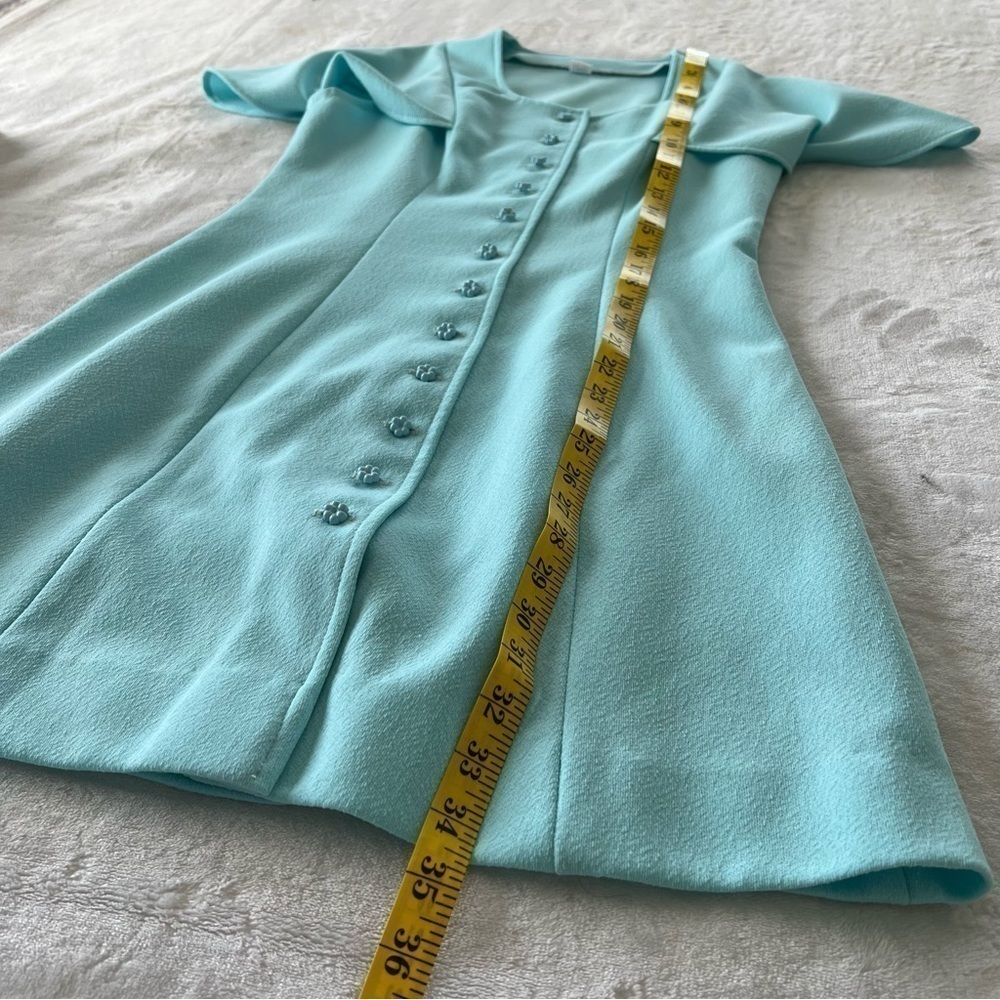 VINTAGE USA Union Made Blue Flutter Sleeve Button Up Dress - Picture 7 of 7